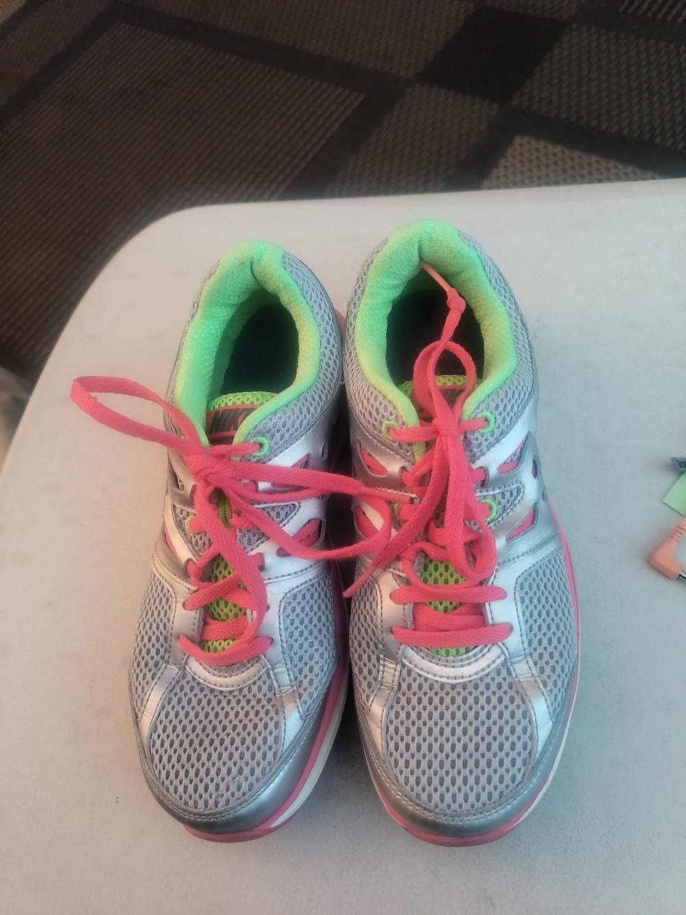 NIKE Gray Mesh  Sneakers with Neon Pink Laces and Lime Interior